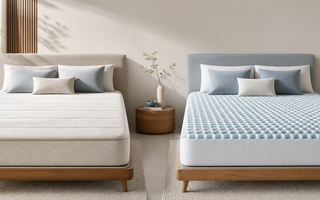 Foam and responsive comfort surfaces compared in a bright showroom