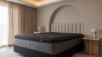 Jamison Clarion Eurotop Mattress bare mattress on foundation in styled bedroom, Mattress Overstock Kentucky