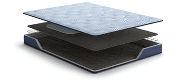 Sierra Sleep Peak 2.0 Bonnell Mattress, cutaway view of the cover, foam, and coil layers