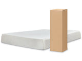Sierra Sleep 10 Inch Chime Memory Foam Mattress, shown unrolled next to its compressed shipping box