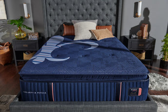 Stearns & Foster Reserve® 17" Soft Pillow Top Mattress - styled room view, flat view