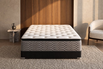 Jamison Easton Pillowtop mattress in a styled bedroom, foot-of-bed view
