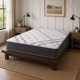 Jamison Grandview Firm 2-Sided mattress on wood bed in farmhouse bedroom, Mattress Overstock Kentucky