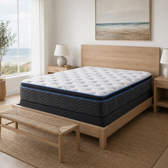 Jamison Hudson Bay Cooling Pillowtop mattress on light wood bed, Mattress Overstock Kentucky