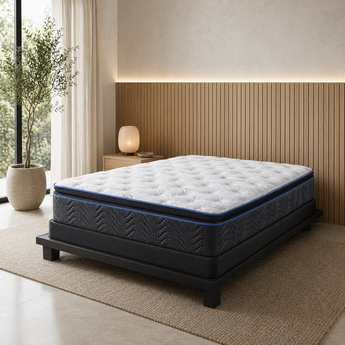 Jamison Hudson Bay Cooling Pillowtop mattress in light wood bedroom, Mattress Overstock Kentucky