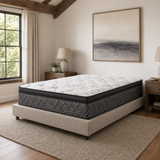 Jamison Park Meadow 12 Pillow Top mattress in warm neutral bedroom, Mattress Overstock Kentucky