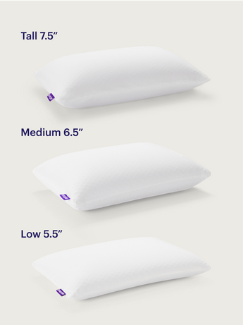 Purple Harmony Pillow Low Medium and Tall height comparison