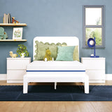 Sierra Sleep Nectar Foam Kids Mattress, front view on a white bed frame