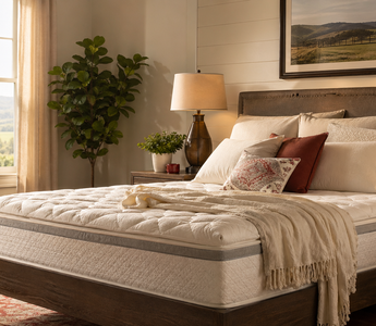 Comfortable bedroom with soft morning light and neatly made mattress