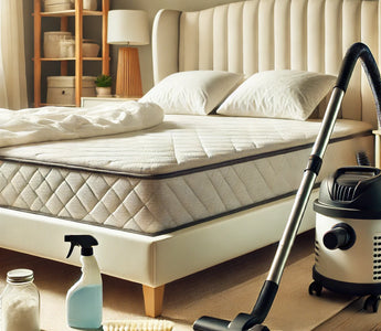 mattress-in-a-cleaned-room-with-a-vacuum-and-cleaning-supplies