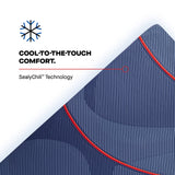 Close-up of the Sealy Posturepedic® Elite Albany II cover with the headline 'Cool-to-the-Touch Comfort — SealyChill Technology'