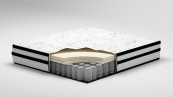 Sierra Sleep Chime 10 Inch Hybrid Mattress, construction cutaway showing foam and coil layers