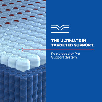 Close-up image illustrating the Posturepedic® Pro Support System in the Sealy Posturepedic® Elite Albany 15-inch Soft Euro Top Mattress, clearly showing the detailed arrangement of individually wrapped coils designed for targeted, personalized support and maximum comfort.