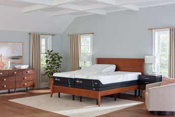 Tempur-Pedic Adapt® 11" Medium Hybrid Mattress - adjustable base pairing, three-quarter view