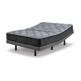 Sierra Sleep Comfort Plus Mattress raised on an adjustable base, head incline shown