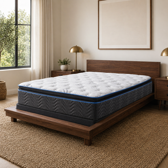 Jamison Hudson Bay Cooling Pillowtop mattress on wood platform, Mattress Overstock Kentucky