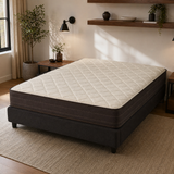 Jamison Vista Tight-Top mattress on black platform in modern bedroom, Mattress Overstock Kentucky