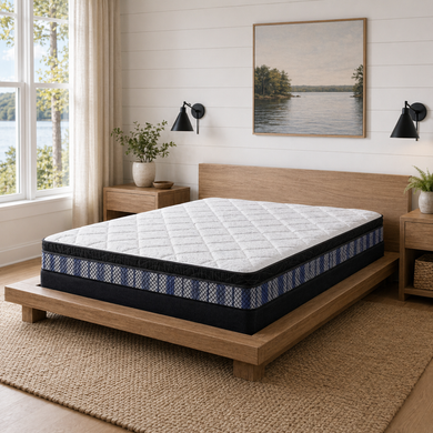 Jamison Wellington 8 Pillowtop mattress on natural wood platform, Mattress Overstock Kentucky