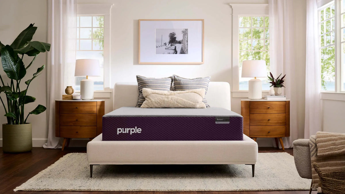 Purple Restore Plus Soft Hybrid in a bedroom