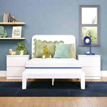 Sierra Sleep Nectar Foam Kids Mattress, front view on a white bed frame