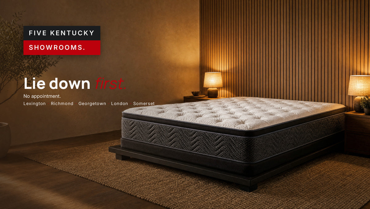 Lie down first at five Mattress Overstock showrooms in Kentucky.